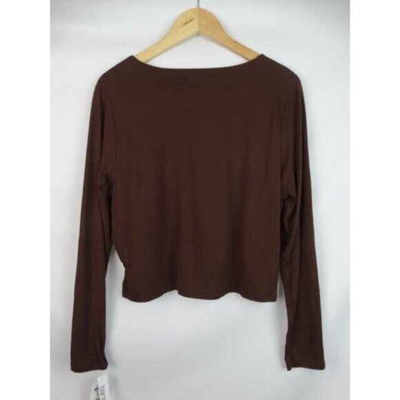 Bar III Women's Crop Top Plus Size 1X Brown Bodycon Long Sleeve Cropped Shirt - Picture 8 of 9
